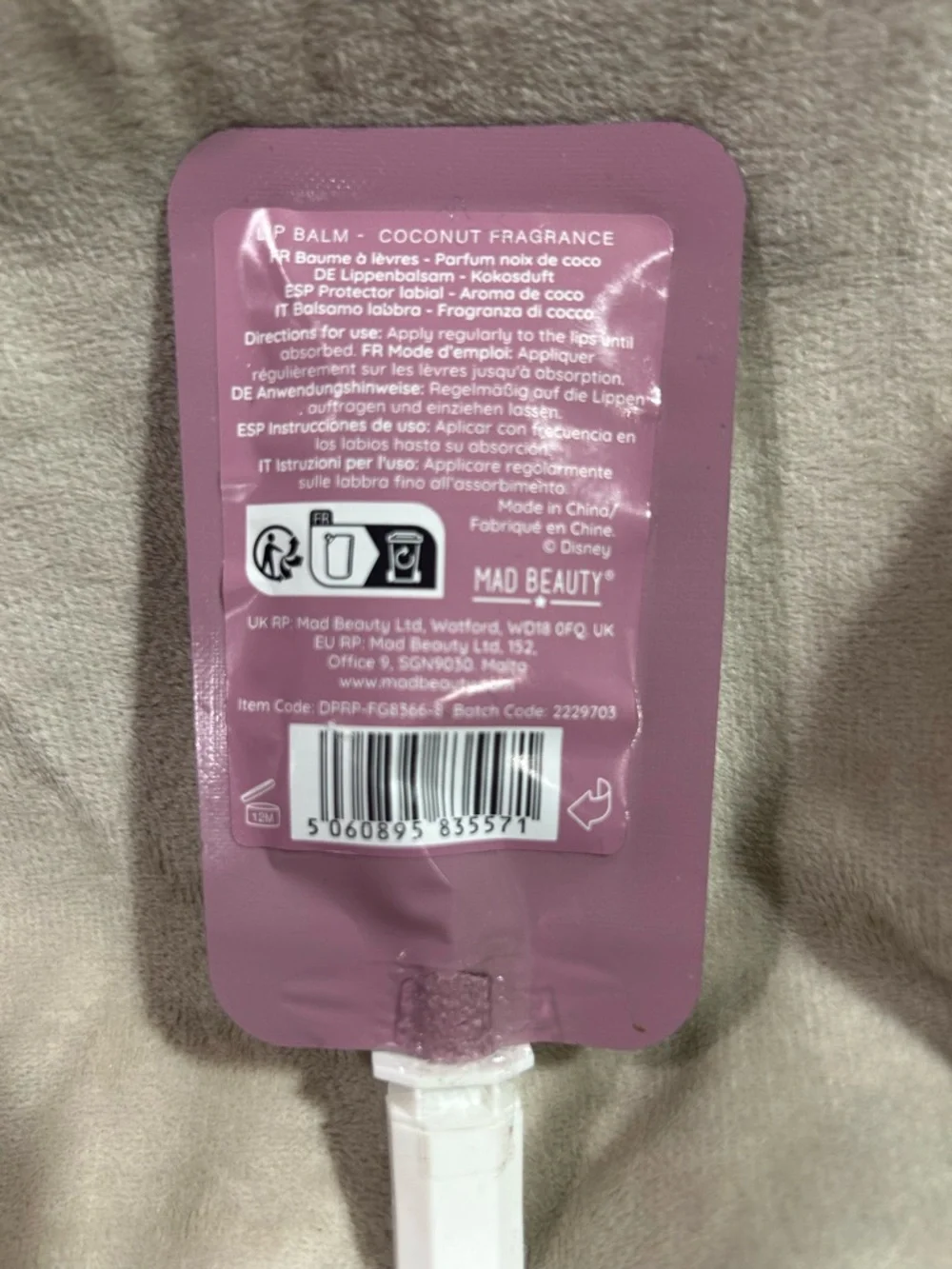 Disney Coconut Lip Balm in Mauve-Pink Tube - Picture 2 of 2